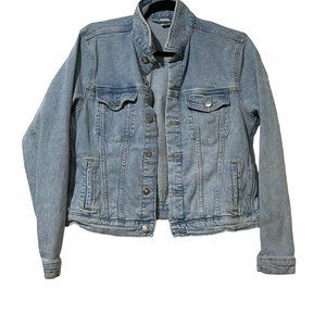 H&M & Denim women’s/teen size M long sleeve medium wash denim jean jacket FLAW